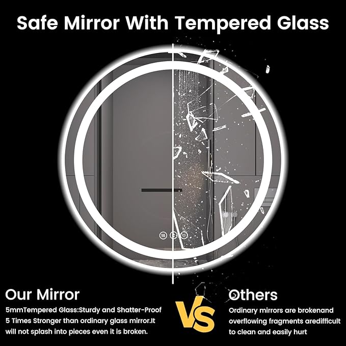42" x 42" LED Bathroom Mirror with Lights, Backlit & Front Lighted, Wall-Mounted Vanity Mirror 3000K/4000K/6000K, Memory Functions, Anti-Fog, Dimmable Smart Mirror
