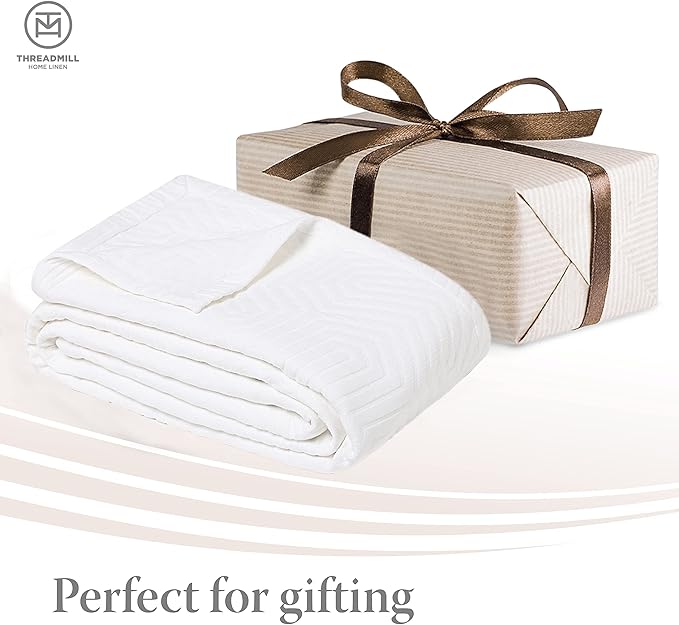 Threadmill Luxury Cotton Blankets for Twin Size Bed | All-Season 100% Cotton Twin Blanket for Bed | Aster Jacquard Lightweight, Soft & Cozy Coverlet, 350GSM, 68x90 inches | White