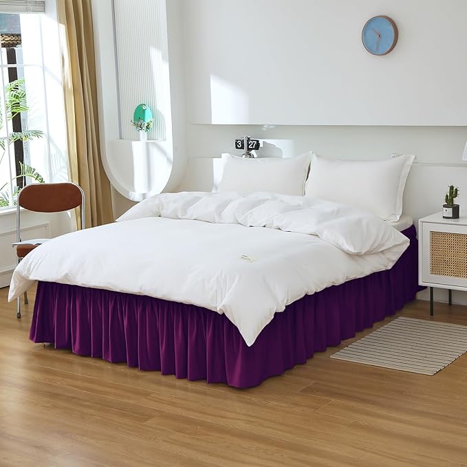 MEILA Queen Bed Skirt, Wrap Around Ruffle Bed Skit for Queen Beds with 16 inch Drop, Elastic Dust Ruffles Easy Fit Wrinkle & Fade Resistant, Purple