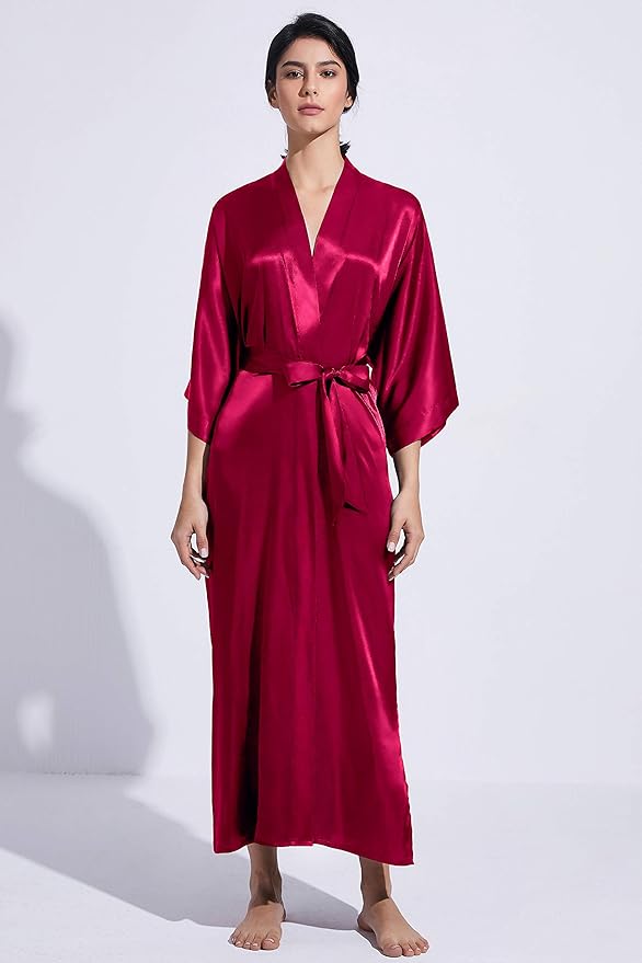 PRODESIGN Satin Kimono Robe Women Long Silky Kimono Bathrobe Sleepwear Wedding Bridesmaid Robe