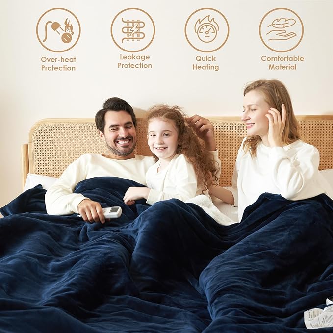 EHEYCIGA Heated Blanket - Queen Size, 9 Heating Levels, 10 Hour Auto Off, Soft Cozy Sherpa, Dual Control, Fast Heating, 84 x 90 Inches
