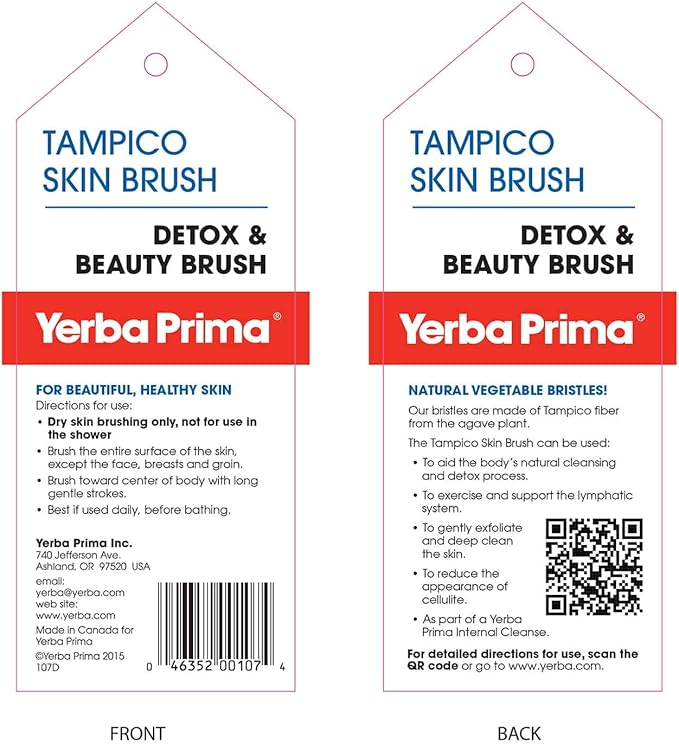 Yerba Prima Tampico Skin Brush (Pack of 1) - Natural Vegetable Fiber Bristles for Dry Skin Brushing