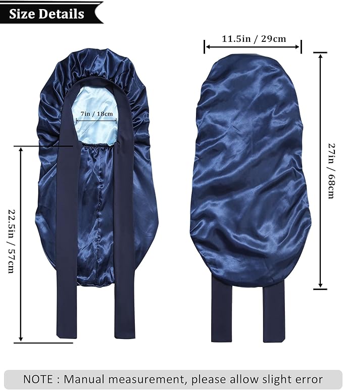 AWAYTR Long Satin Bonnet for Sleeping - Double Layer Reversible Silk Bonnet for Long Hair Women Sleeping Cap with Tie Band
