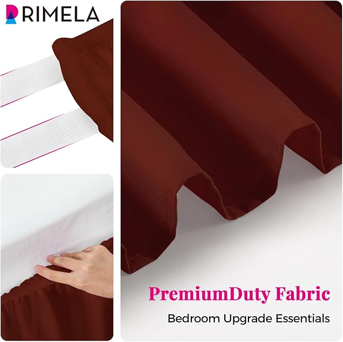 RIMELA Wine Red Bed Skirt Queen Size 15 Inch Drop, Elastic Bed Skirting for Bed Base and Frame, Bedding Dust Ruffle Easy to Install, Lightweight Wrap Around Adjustable Bedskirt