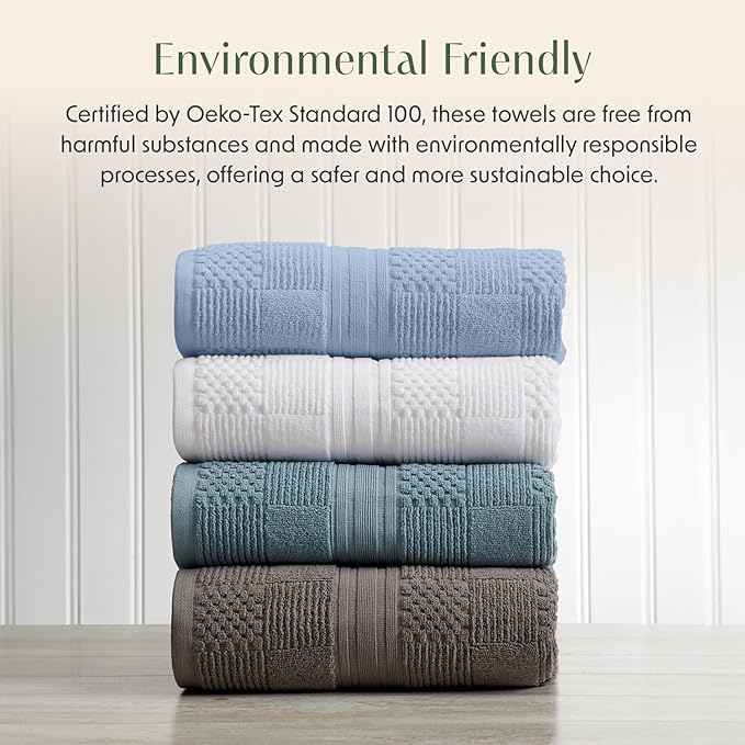 Springtree Home 100% Cotton Bathroom Towel Set | 6 Piece Set - Blue Towels | Geometric Textured Design | Absorbent & Quick-Dry | Oeko-TEX® Standard 100 Cotton | Myla Collection - Blue Cashmere