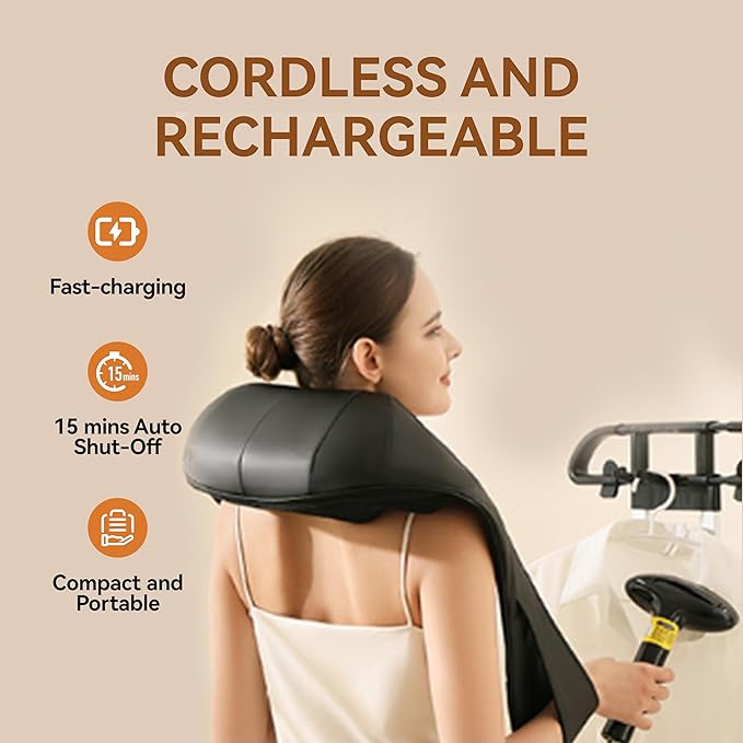 XBT 【Cordless】 Neck and Shoulder Massager with Heat, Rechargeable Shiatsu Deep Tissue Scarf Like Massager for Back Pain Relief,Perfect Relaxing Gifts for Women Men Dad Mom Wife Husband