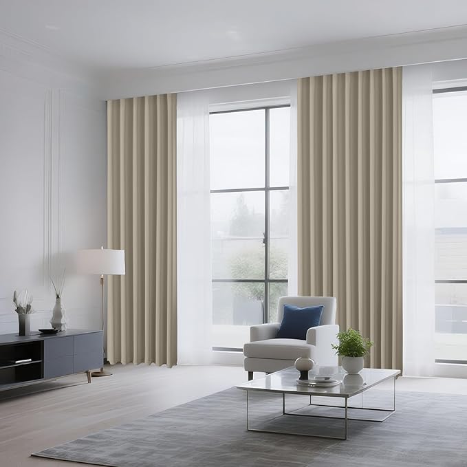 CUCRAF Light Beige Blackout Curtains 63 inch Length 2 Panels Set, Rod Pocket Room Darkening Drapes for Bedroom Living Room, Insulated Thermal Light Blocking Window Curtain (W52 x L63 Inch)