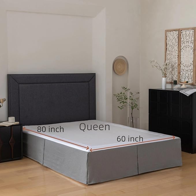 Queen Bed Skirt, Wrap Around Bed Skirt with Pleated Corner, 14 Inch Drop Pleated Waffle Weave Bedskirts, Anti-Slip, Microfiber, Grey, 14'' Queen
