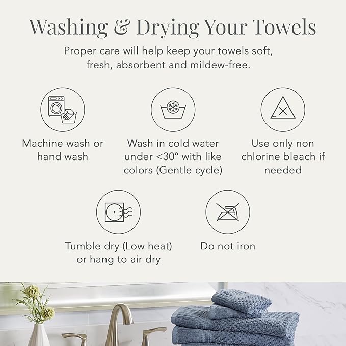 NY Loft 100% Cotton Towel Set 6 Piece Towel Set | Navy Bath Towels | Absorbent & Quick-Dry Towels | Trinity Collection (6 Piece Set, Navy Blue)