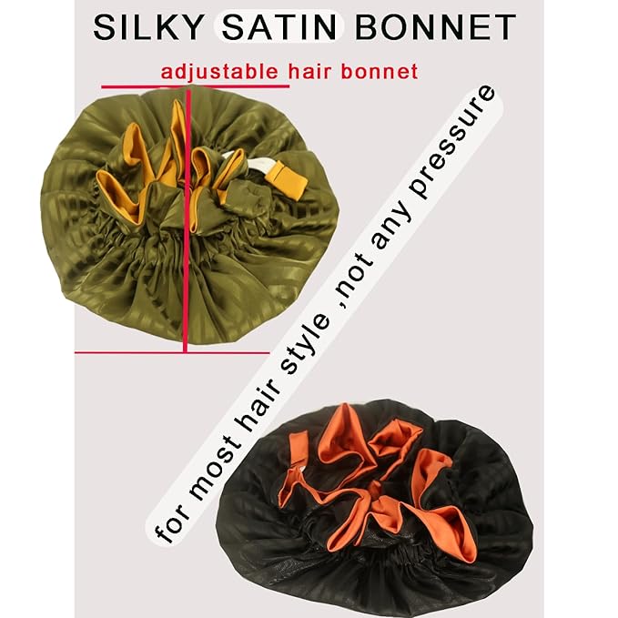 Satin bonnet 2PCS silk hair bonnet cap for women Adjustable sleep cap double-layer Washable