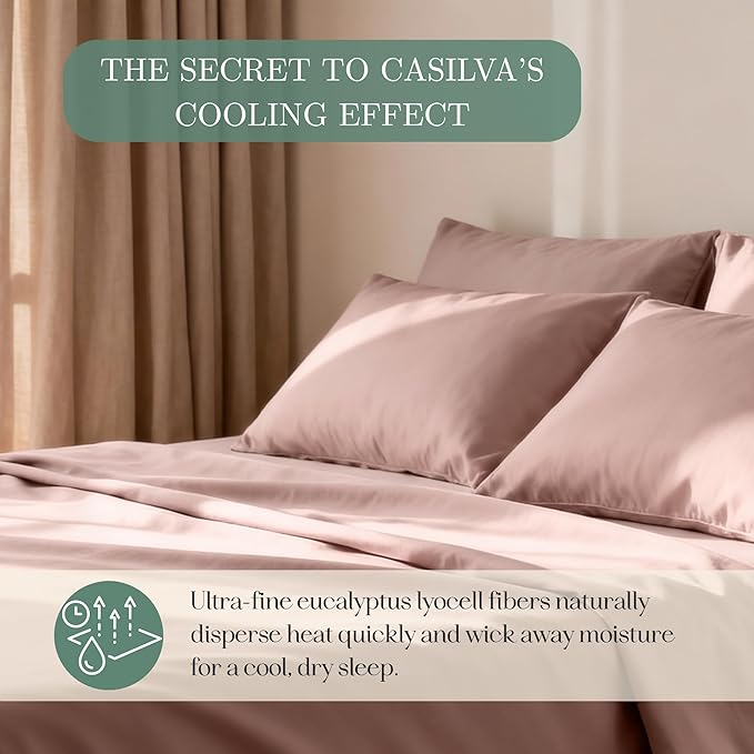 CASILVA Eucalyptus Sheets - Infused with Silver for Anti-Odor, Softer Than Silk Fibers, More Cooling Than Cotton - Perfect for Hot Sleepers & Sensitive Skin - 100% Tencel Lyocell - King Sheet Set
