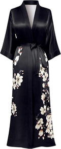 PRODESIGN Kimono Robe for Women - Long Satin Sleepwear Silky Kimono Cover-Up Nightgown Japanese Bathrobe Loungewear Blouse