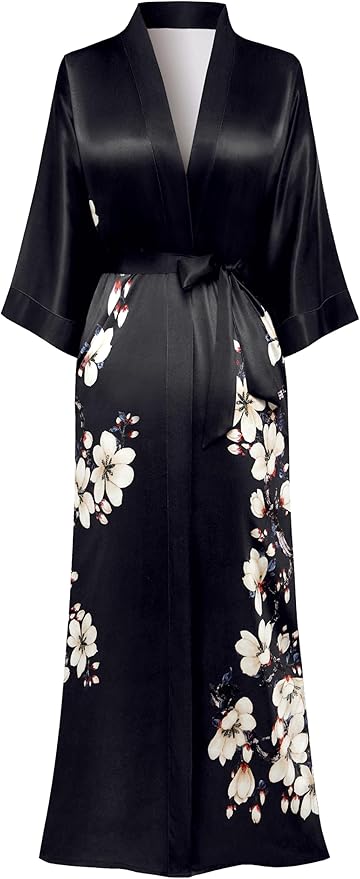 PRODESIGN Kimono Robe for Women - Long Satin Sleepwear Silky Kimono Cover-Up Nightgown Japanese Bathrobe Loungewear Blouse