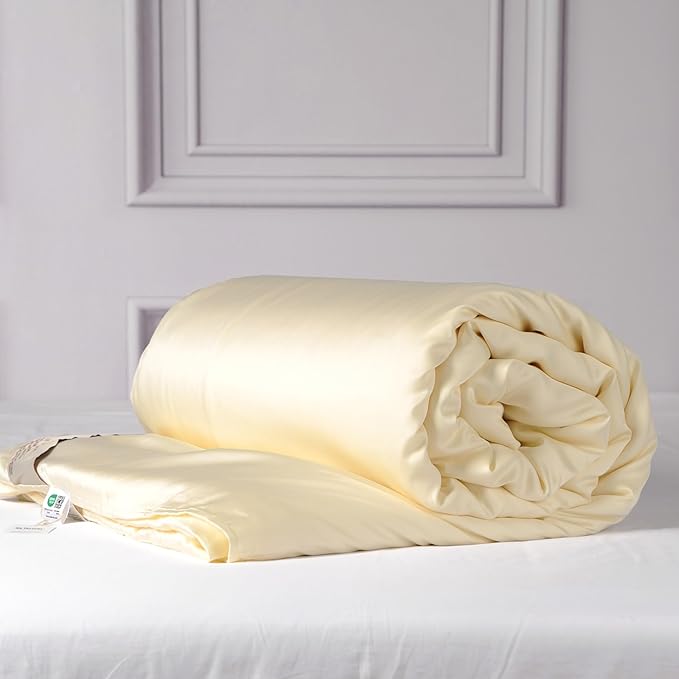 CUDDLE DREAMS Silk Filled Comforter for All Season, Detachable Tencel Duvet Cover for Easy Care, Naturally Breathable (Ivory, Twin)