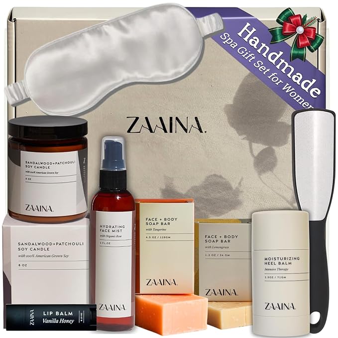ZAAINA Wellness Spa Package - Relaxing Spa Gifts for Her, Self Care Kit for Mom Wife Friend, Christmas Holiday Gift Basket for Women, Pampering Home Spa Kit, Birthday Gifts for Women
