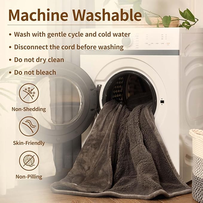 Bearhug Electric Throw Blanket 50" x 60", Reversible Velvet & Sherpa Heated Throw, 6 Heating Levels & 4H Auto Off, Over-Heat Protect, ETL Certification, Machine Washable