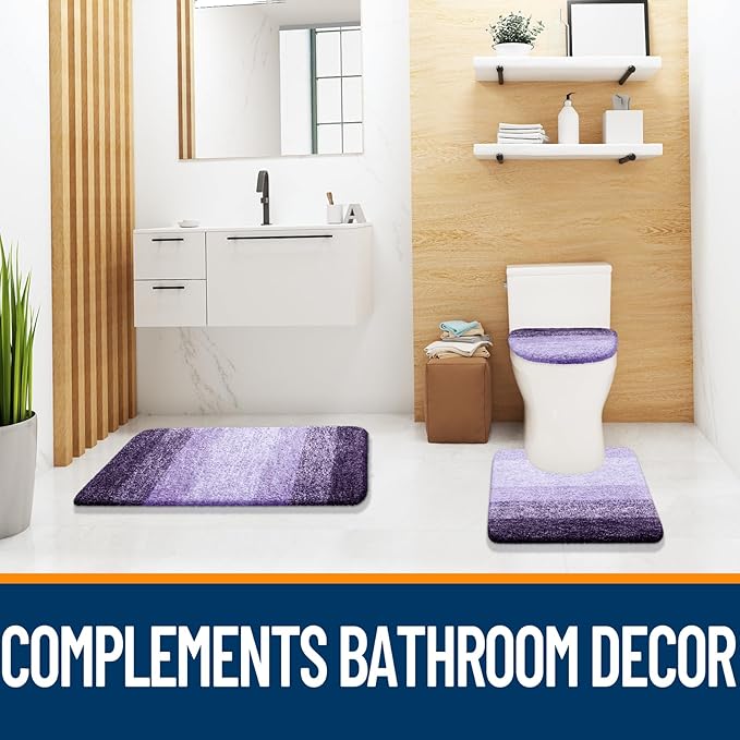 OLANLY Soft Microfiber Bathroom Toilet Lid Cover, Machine Washable Covers, 17.5x15, Stays in Place Rubber Backing, Fits Most Round, Elongated and Oblong Lids, Accessories Decor, Violet