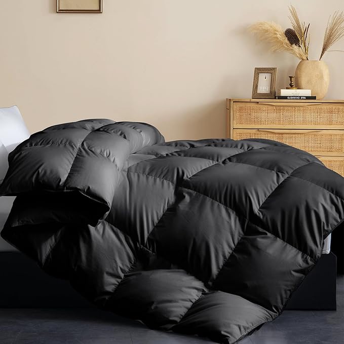 Cosybay King Size Feather Down Fiber Comforter - All Season Black 100% Cotton Duvet Insert - Luxury Medium Warmth Hotel Bedding Comforter, Fluffy and Cozy -King 106 x 90 Inch