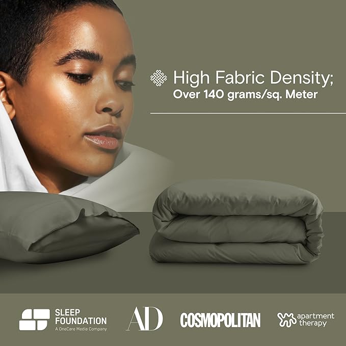 DOZ Duvet Cover Set, 100% Viscose derived from Bamboo, Organically Grown, Buttery Soft, Cooling Duvet Covers, High GSM, 1 Duvet Cover and 1 Pillowcase, 70"x90" (Olive, Twin/Twin XL)