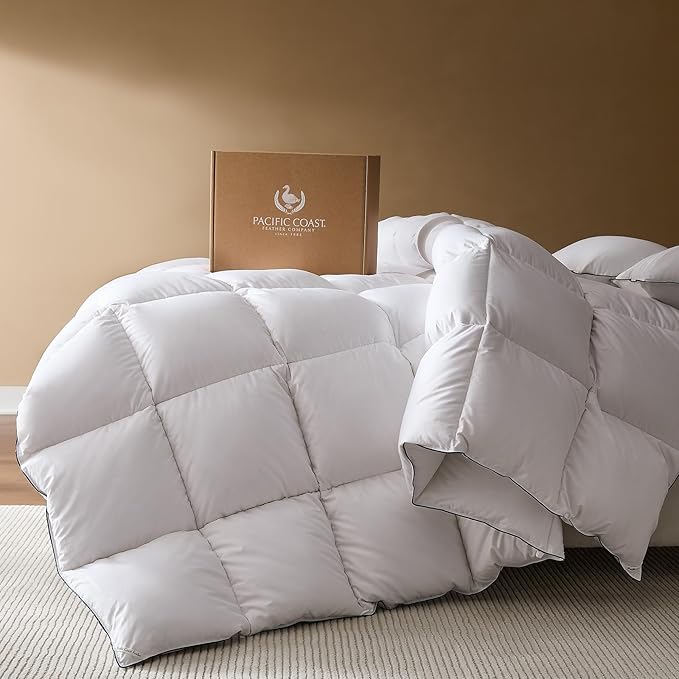 PACIFIC COAST Goose Down Fiber Comforters Oversized Queen Duvet Insert, All Season White Comforter, 3D Hidden-Stitch Baffle Box Design, 8 Tabs, Gifts for Women/Men, Extra Fluffy Luxury Duvet (98"x98")