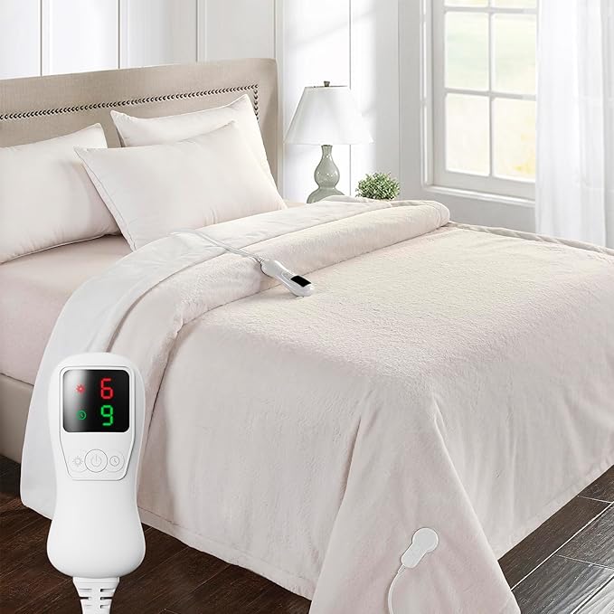 Heated Blanket Electric Blanket Twin Size, Super Soft Cozy Upgraded Flannel Heating Blanket with 9 Heating Levels & 1-9 Hours Auto Off, Fast Heating & Overheat Protection, 62" x 84", Blush White