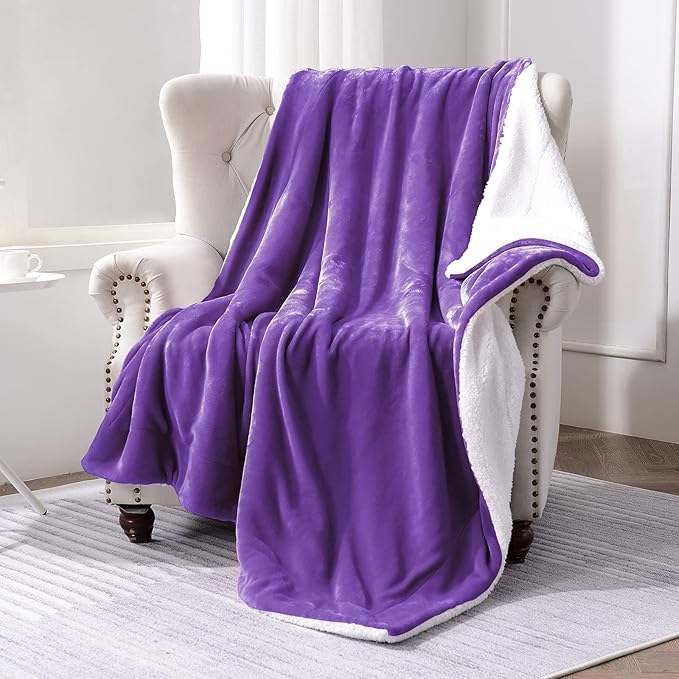 SOCHOW Sherpa Fleece Throw Blanket, Double-Sided Super Soft Luxurious Plush Blanket Throw Size, Purple, 50x60 inches