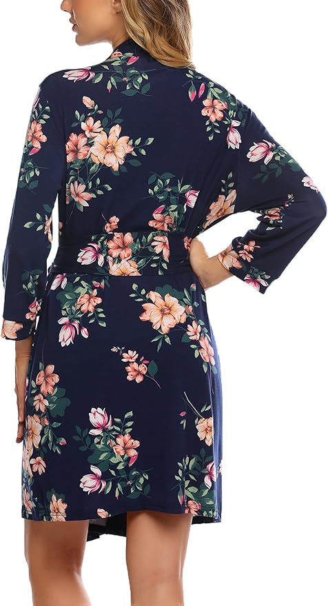 HOTOUCH Womens Robe Lightweight Short Knit Bathrobe Soft Ladies Sleepwear with Pockets