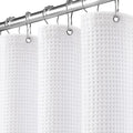 Stall Waffle Shower Curtain - White Cotton Fabric Texture Heavyweight Shower Curtain for Narrow Bathroom，Washable，48Wx72L