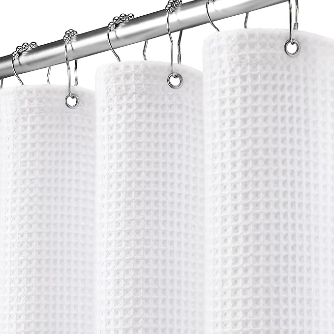 Stall Waffle Shower Curtain - White Cotton Fabric Texture Heavyweight Shower Curtain for Narrow Bathroom,Washable,60Wx72L