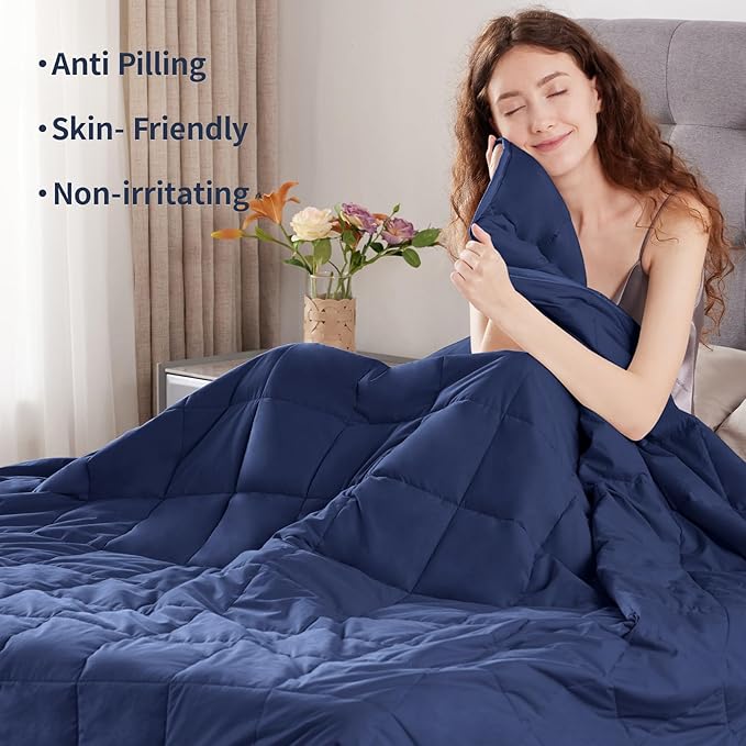 Weighted Blanket Queen Size (60"x80" 12lbs),Ultra Soft and Cozy Cooling Weighted Blanket Queen Size for Adult,Heavy Blanket with Machine Washable Soft Blanket, Blue