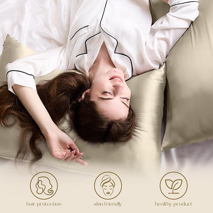 ZIMASILK 100% Pure Mulberry Silk Pillow Cases for Hair and Skin, Soft, Hypoallergenic & Smooth, Both Sides Grade 6A Silk, with Hidden Zipper, Gift for Women Men,1pc(Standard 20''x26'',Taupe)