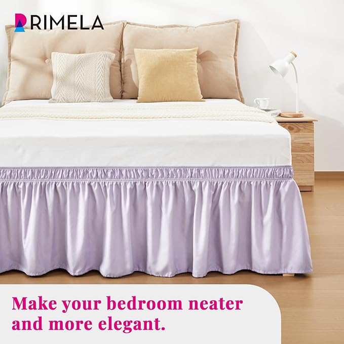 RIMELA Lavender Purple Bed Skirt King Size 18 Inch Drop, Wrap Around Elastic Bedskirt, Dust Ruffle for Adjustable Bed Base Machine Washable Easy to Install Bed Skirts
