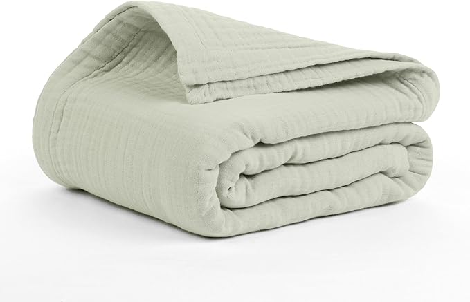 Salt Earth -100% Cotton Muslin Throw Blanket Gauze Blanket 50"X70" Throw 4 Layered for Couch, Bed, Living Room, Home, Lightweight & All Season, Blankets & Throws, Easy wash, Skin Friendly (Sea Foam)