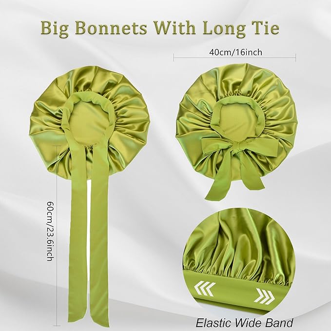 Silk Bonnet for Sleeping Women Satin Bonnet Double Layer Night Sleep Cap with Elastic Tie Band for Curly Natural Hair