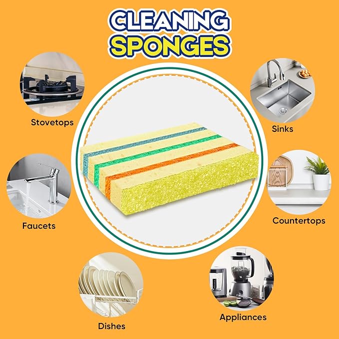 4 Pack Scrub Sponge - Temperature-Responsive - 50% More Power & Rinses Cleaner Cleaning Sponges, Multipurpose Dish Sponges for Kitchens, Bathrooms, and Outdoor Use - Patent Pending