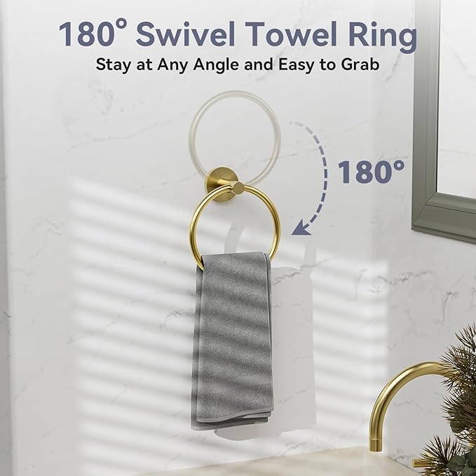 Gold Bathroom Accessories 5 Piece, 24 Inch Bath Hardware, Wall Mounted Brushed Gold Towel Rack, Durable SUS304 Stainless Steel Towel Bar Set