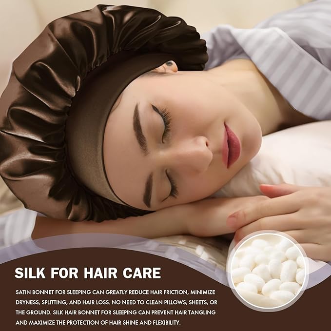 Satin Silk Bonnet for Sleeping, Double Layer Silk Sleep Cap for Men & Women, Soft Satin Lined Bonnet for Curly Hair