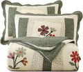 vctops Farmhouse Green 3 Piece Embroidered Floral Quilted Bedspread Quilt Set 100% Cotton Reversible Patchwork Coverlet Set 1 Quilt and 2 Pillow Shams (Green,King)