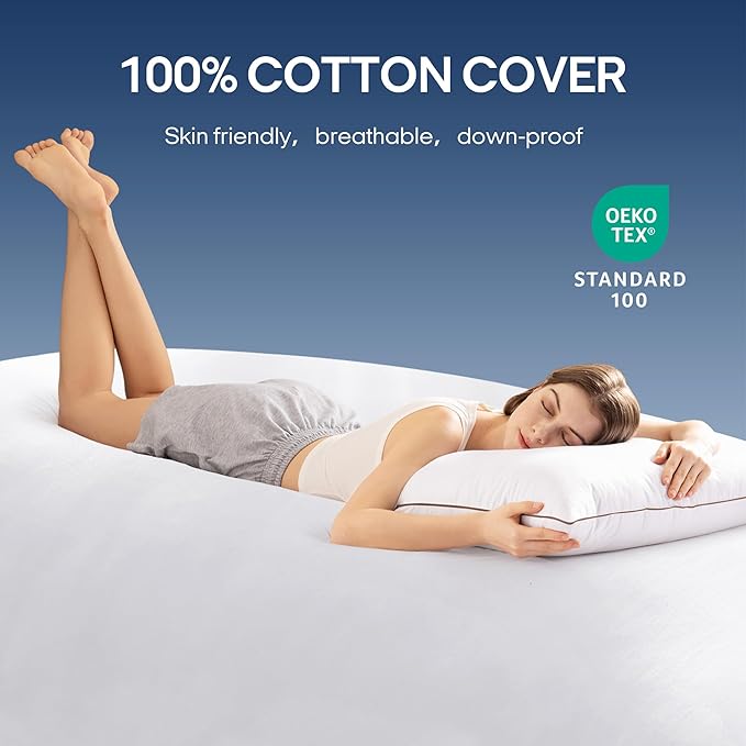 puredown® Goose Feathers and Down Pillows, Premium Medium to Firm Bed Pillows for Sleeping, Luxury Pillows with 100% Cotton Cover, 2 Pack, Standard Size, 20x26 Inches