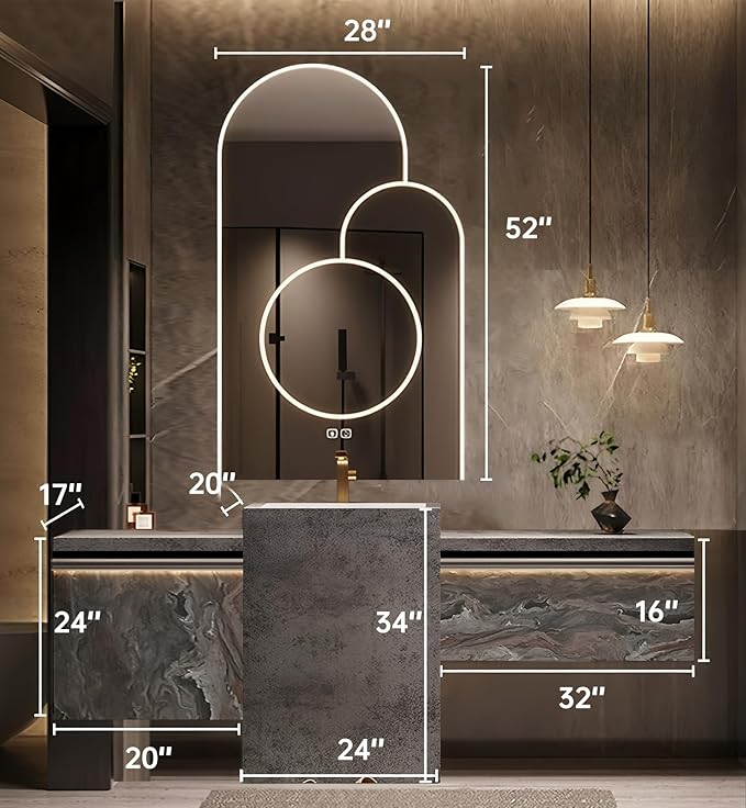 Single Sink Freestanding Bath Vanity, Modern Bath Vanity with LED Smart Mirror, 76IN Solid Wood Floating Bathroom Sink Cabinet with Marble Slate Top and Large Storage Drawer