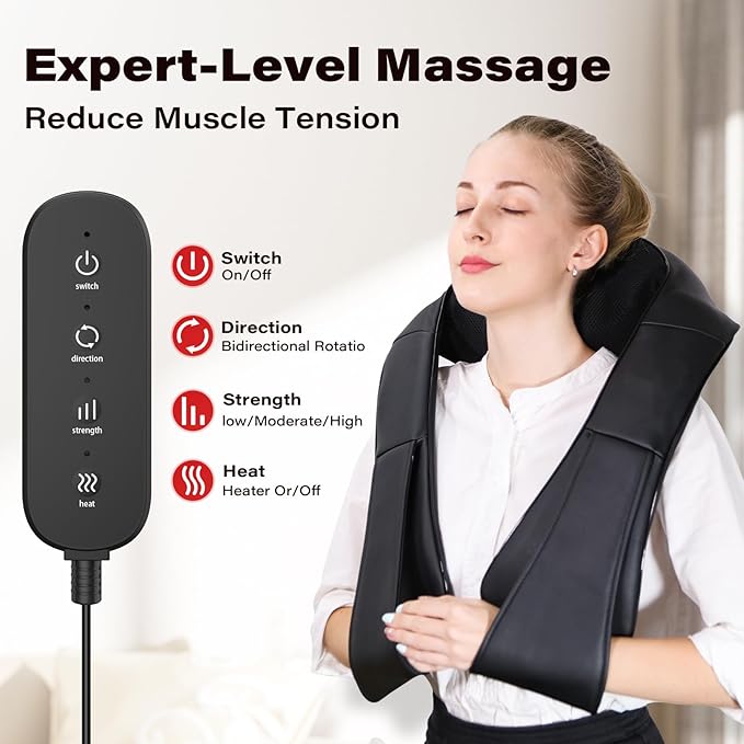 Neck Massager Back Massage with Heat,Shiatsu Shoulder Massager for Neck,Back,Shoulder,Foot and Leg Muscle Relax,Electric Deep Tissue 3D Kneading Massager,for Women Men Mom Dad