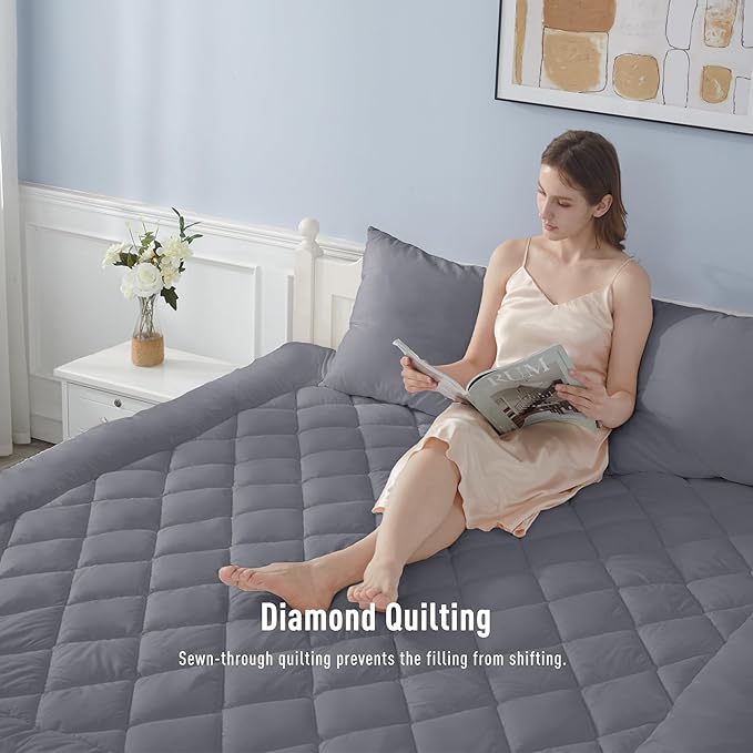 Queen Size Mattress Pad Cotton Top Mattress Cover Quilted Fitted Mattress Protector with 18-22" Deep Pocket Down Alternative Fill Noiseless & Breathable (Queen, Dark Grey)