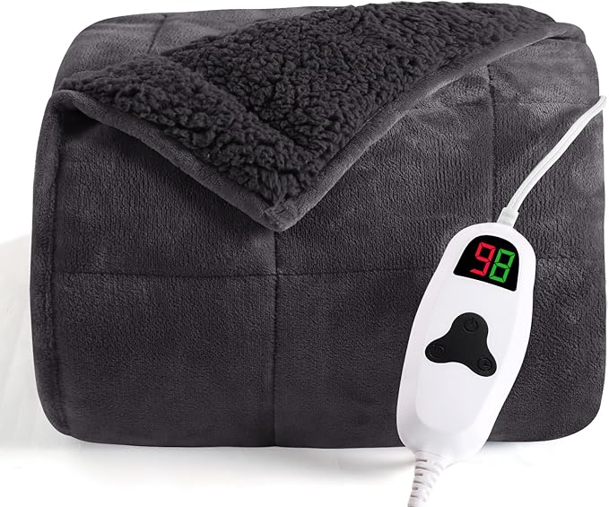 CYMULA Heated Weighted Blanket for Adults, Weighted Heated Blanket 60" x 80", 20lbs Sherpa Fleece Weighted Electric Blanket Soft Heating Blanket with 10 Heating Levels & 1-8 Hours Auto Off, Dark Grey
