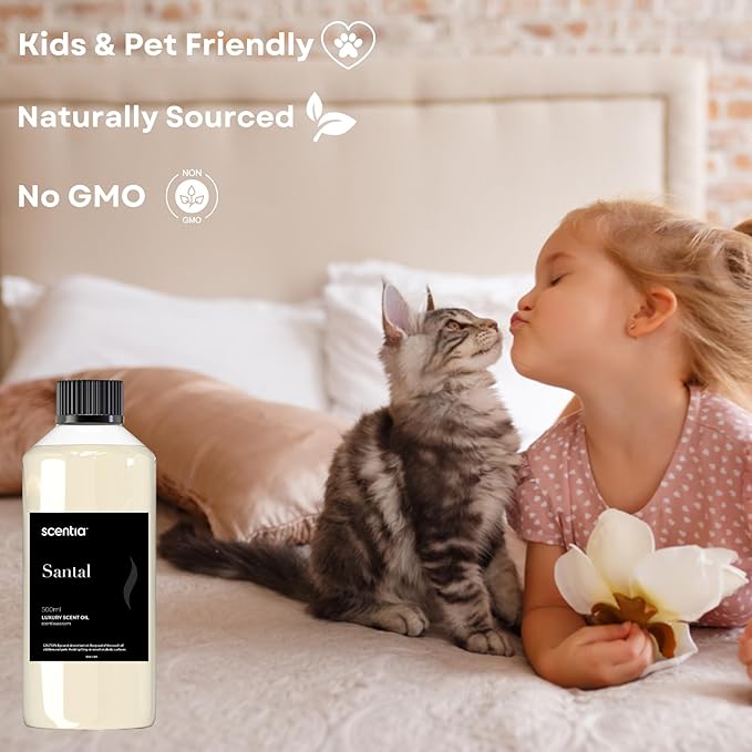 Scentia Santal Diffuser Oil 500ml – Luxury Santal-Inspired Oil – Cedarwood, Amber, Musk, Vanilla – Essential Oil Blend for Large Rooms, Cold-Air Diffusers, HVAC & Ultrasonic, Thanksgiving Gift