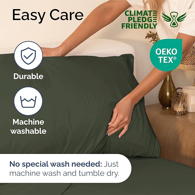 King Size 4-Piece Sheet Set - Extra Soft, Breathable & Cooling - Hotel Luxury Durable Bed Sheets - Deep Pockets, Easy-Fit & Wrinkle-Free - Dark Olive Grey Oeko-Tex