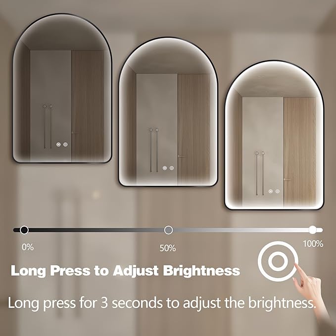 Niccy Arched LED Bathroom Mirror, 40"x30" Black Framed Arch Wall Lighted Mirrors, Arching Frontlit Vanity-Mirror with Memory Function for Bathroom Bedroom, Defogger and 3 Color, Explosion-Proof