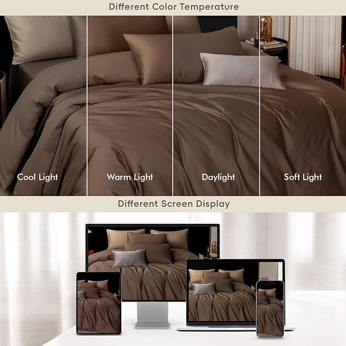 MooMee Duvet Cover Set 100% Extra Long Staple Cotton 600 Thread Count Silky Sateen Smooth Luxury Soft Breathable Durable Hotel Quality Bedding, 2 Pieces (Chocolate Brown,Twin 68"x90")
