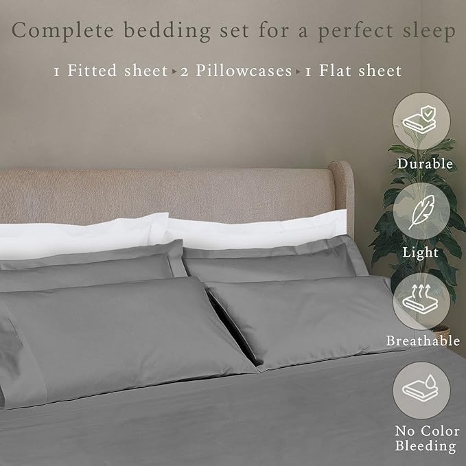 Threadmill 5-Star Hotel 500 Thread Count Best Bed Sheets, 100% Cotton Sheets Set for Queen Bed, Smoother Than Egyptian Cotton Claims, 4 Pc Set with Deep Pockets (Dark Grey)