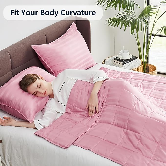 Weighted Blanket Twin Size (48"x72" 20lbs),Ultra Soft and Cozy Cooling Weighted Blanket Twin Size for Adult,Heavy Blanket with Machine Washable Soft Blanket, Pink