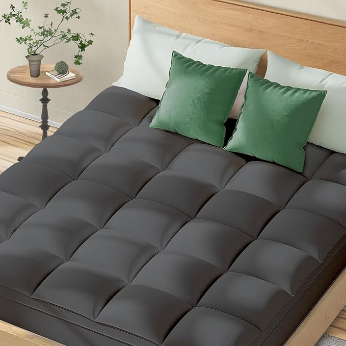 Topllen Twin Mattress Topper for Back Pain Relief, Extra Thick Pillow Top Plush Mattress Pad with Deep Pocket, Soft Pillowtop Twin Size Bed Toppers Filled Fluffy Down Alternative, Gray